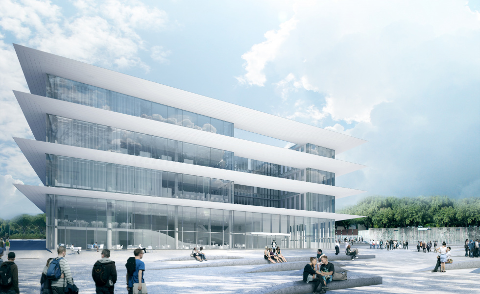 Vue d'architecte du futur bâtiment Atrium de l'Université Paul-Valéry @université paul valery